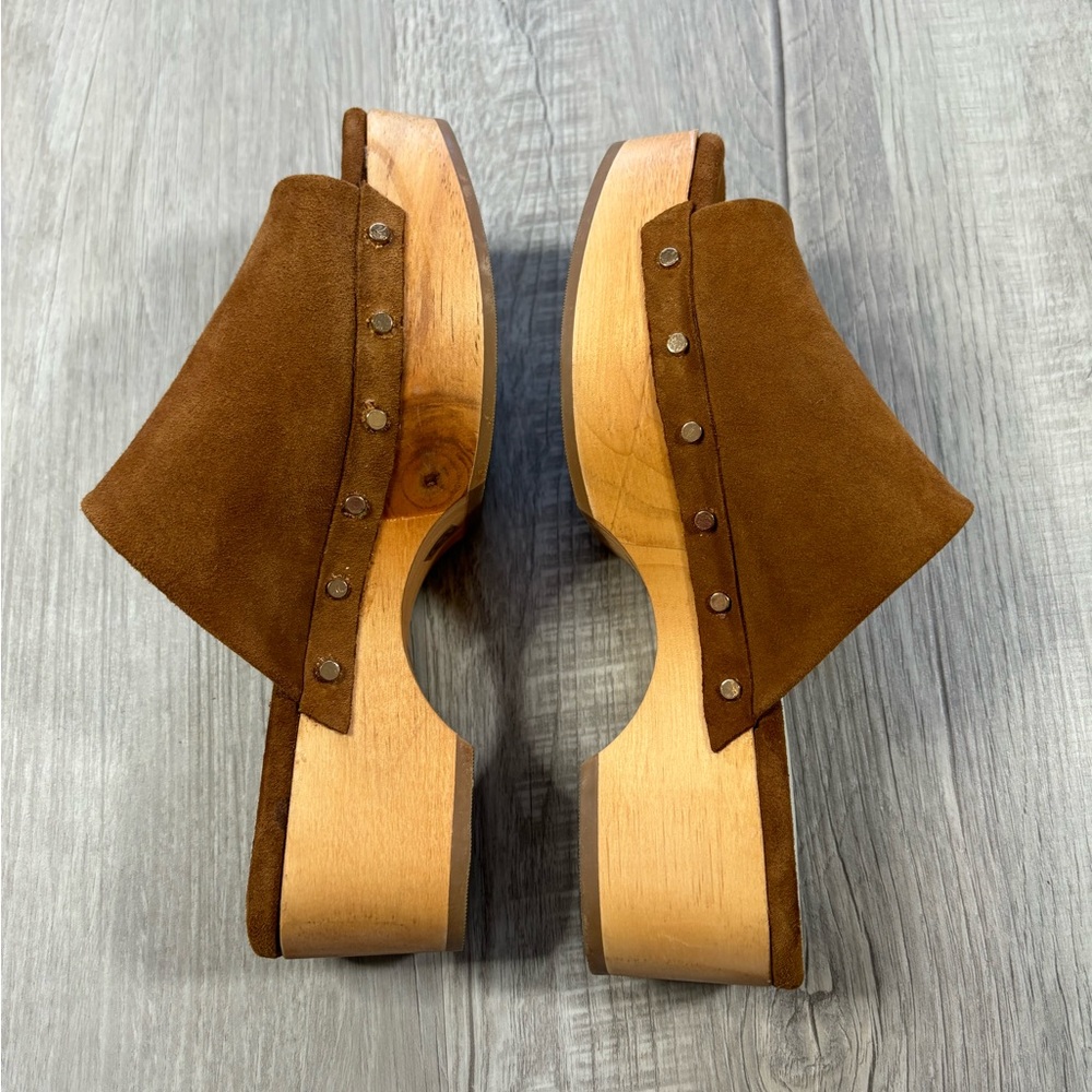 Dolce Vita Brown Suede Wooden Clog Mules - Picture 7 of 9